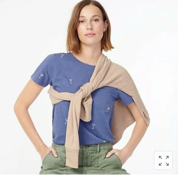 J. Crew Blue Tee with Cocktail Glass Print NWT martini glass cotton - Picture 4 of 6